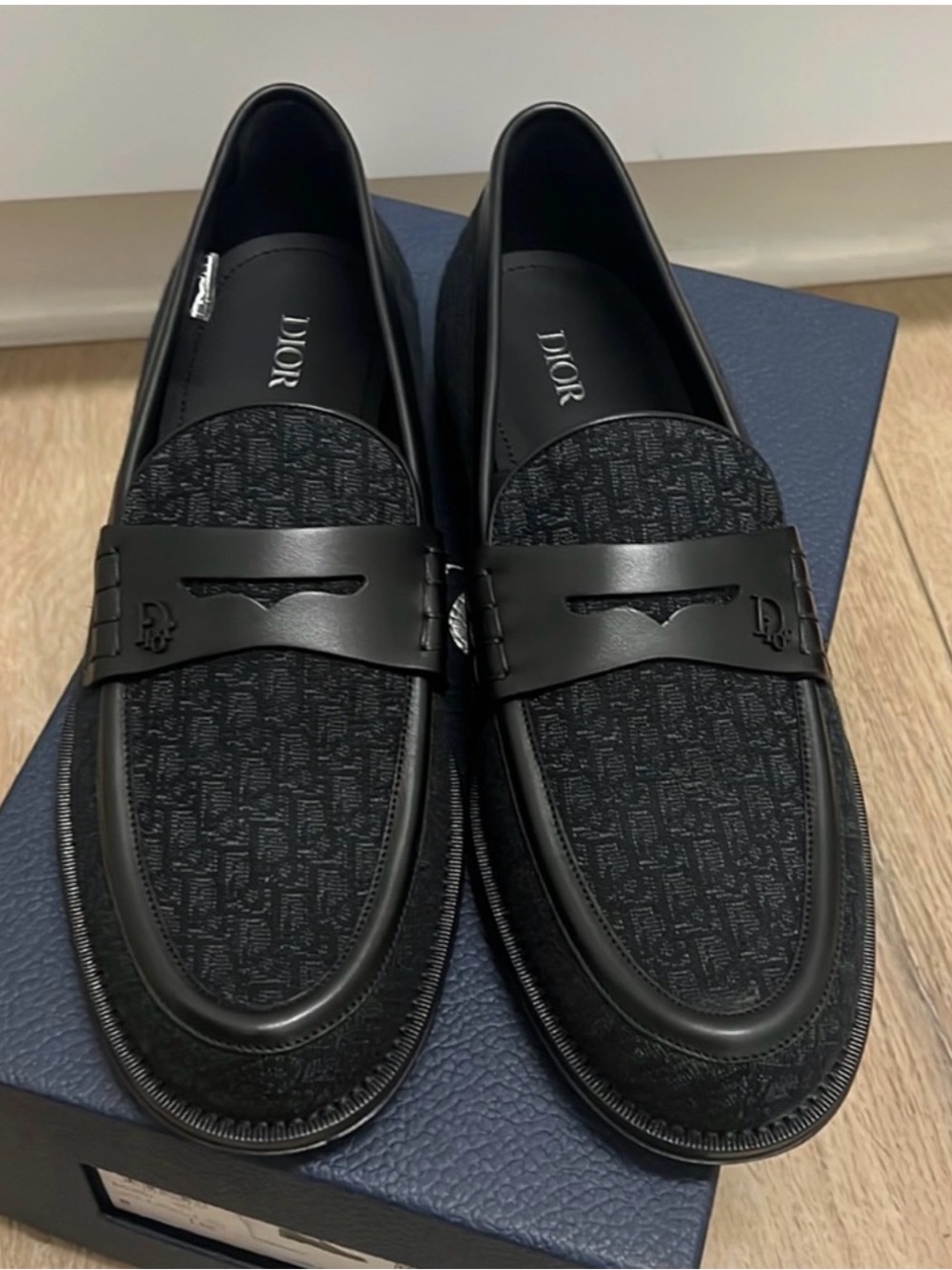 Dior Men's Black Jacquard Leather Penny Loafers